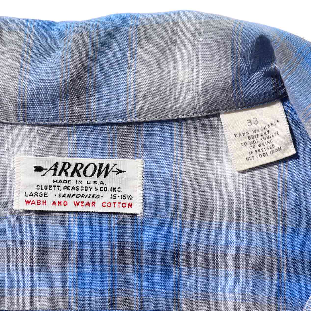 POST JUNK / 60’s ARROW All Cotton Ombre Check Open Collar Shirt Made In